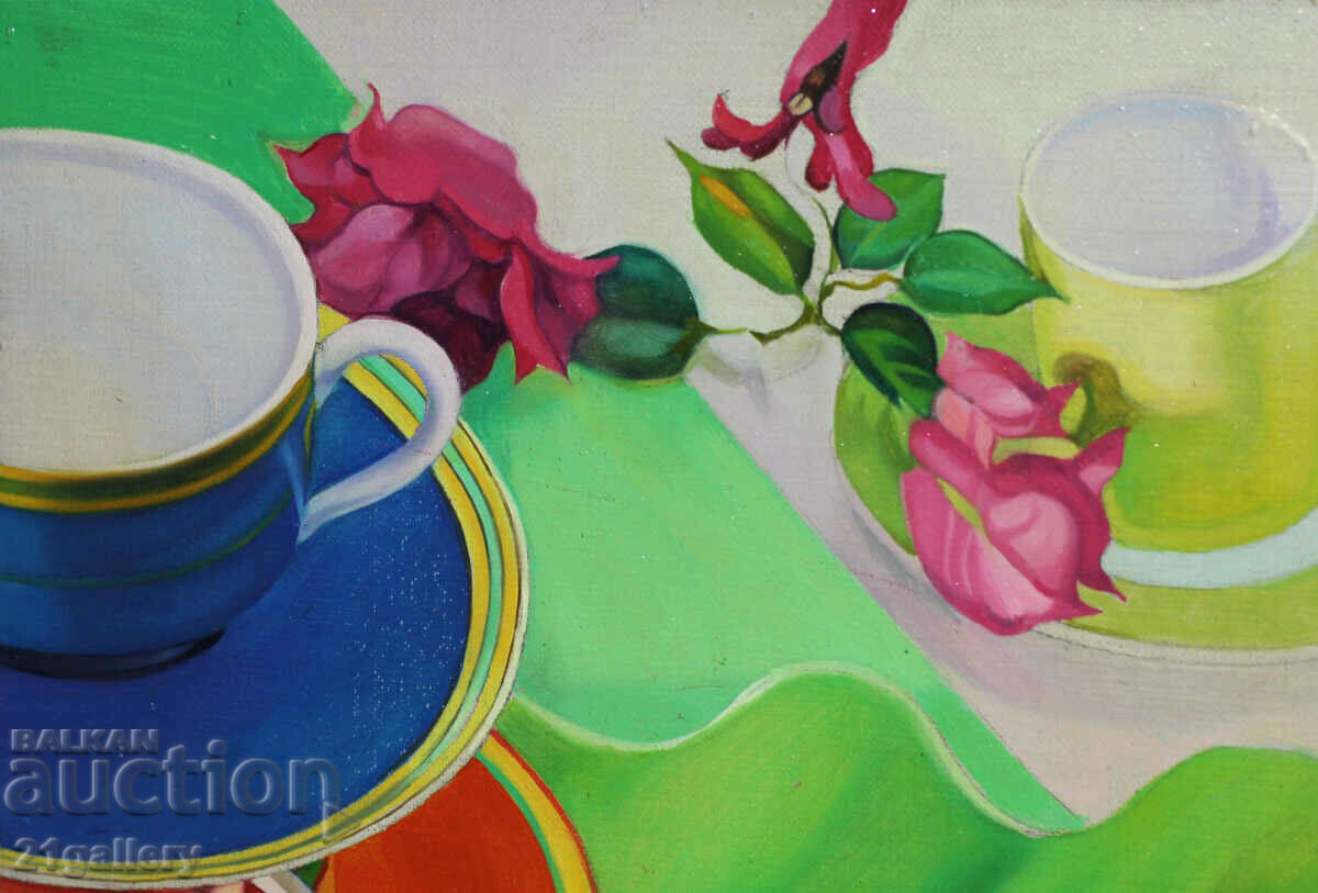 Νεκρή φύση με γυαλιά και τριαντάφυλλο, λαδομπογιές - 5 Νεκρή φύση με γυαλιά και τριαντάφυλλο, λαδομπογιές - 5