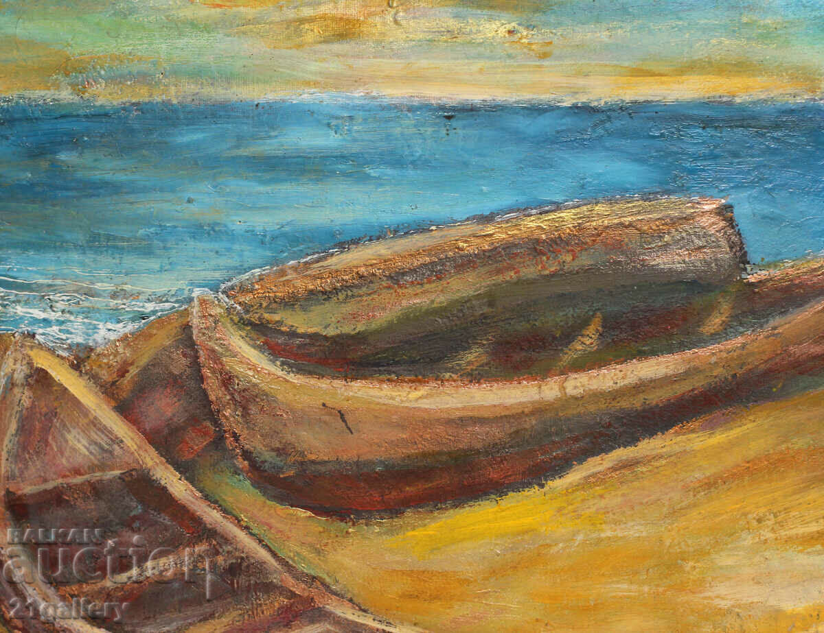 Delivery of Nikolay Genchev Landscape with boats, oil paints, signed Delivery of Nikolay Genchev Landscape with boats, oil paints, signed