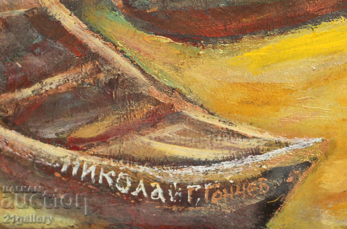 Nikolay Genchev Landscape with boats, oil paints, signed - 6 Nikolay Genchev Landscape with boats, oil paints, signed - 6