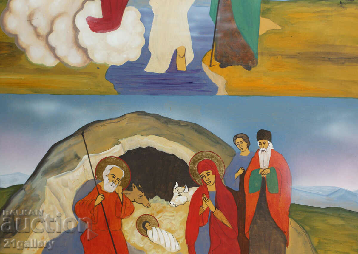 Auction  Contemporary painting, religious theme, tempera paints