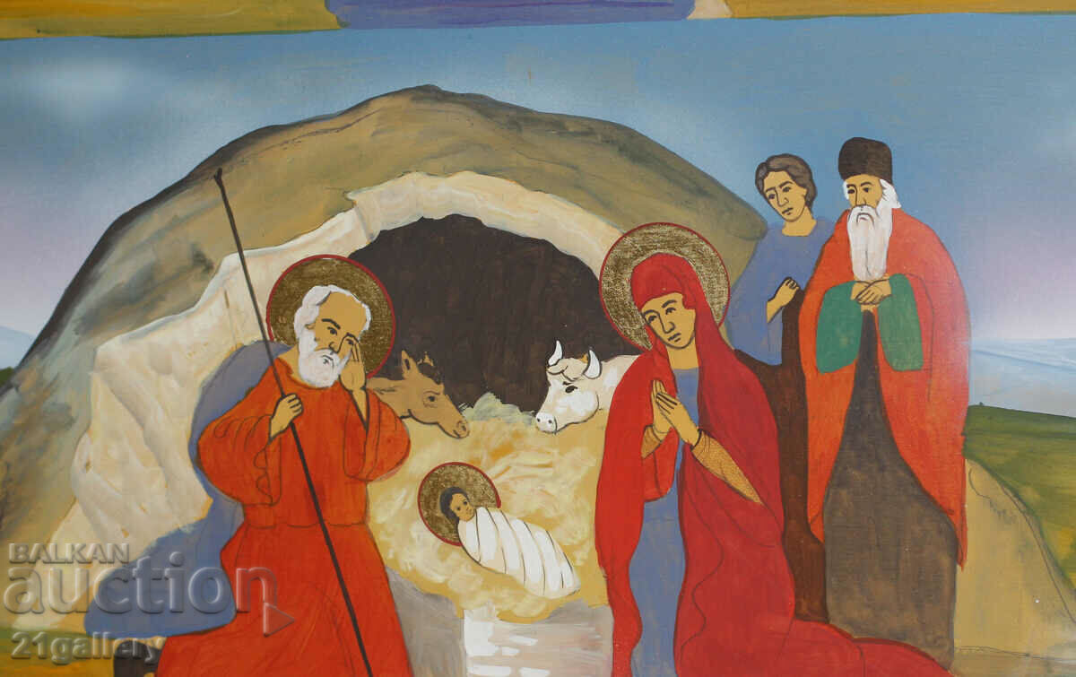 Delivery of Contemporary painting, religious theme, tempera paints