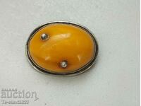 1920 Art Deco Old Silver Brooch with Amber