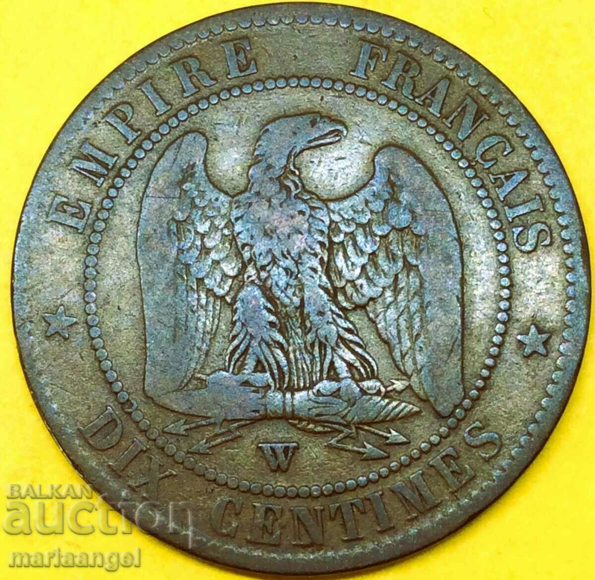 France 10 centimes 1855 Napoleon III / Eagle 30mm bronze