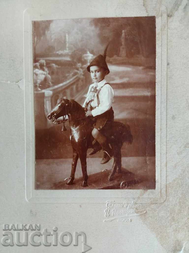 .OLD CHILDHOOD PHOTO CARDBOARD CHILD HORSE