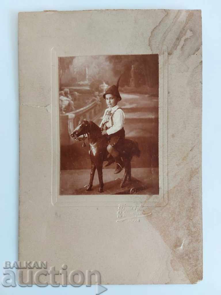 .OLD CHILDHOOD PHOTO CARDBOARD CHILD HORSE