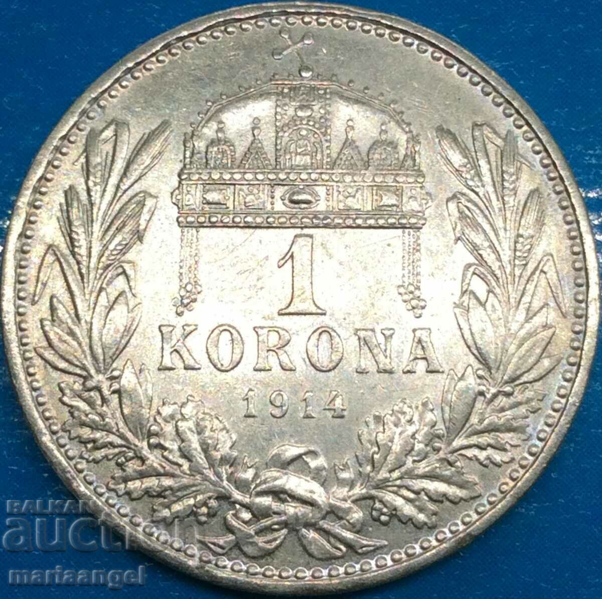 1 crown 1914 Hungary Franz Joseph silver