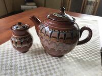 CERAMIC TROJANSKA TEAPOT AND SUGAR DISH NEW SET