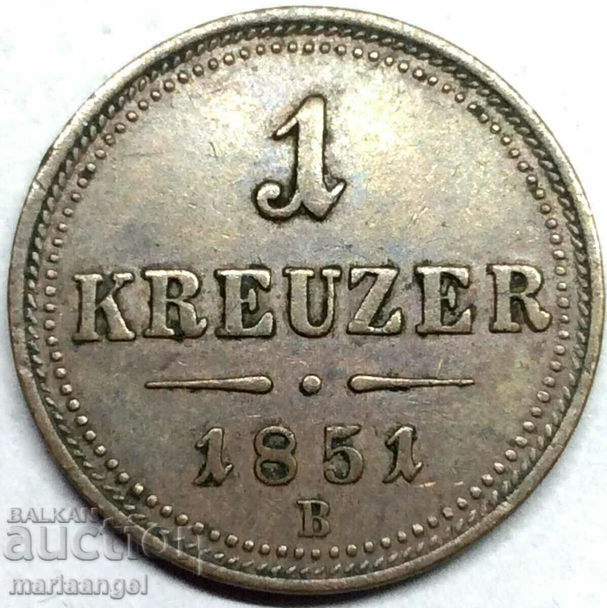 1 Kreuzer 1851 In Austria - quite rare