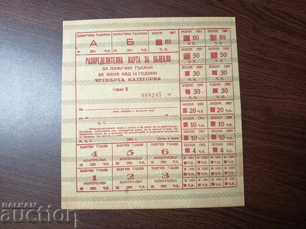 Bulgaria clothing voucher / coupon from the 50s