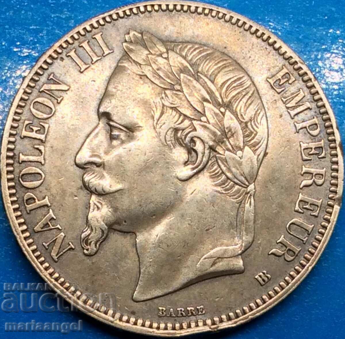 Franța 5 Franci 1867 (Paris) Napoleon III 24,92g argint