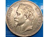 Franța 5 Franci 1867 (Paris) Napoleon III 24,92g argint