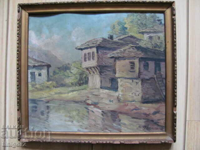 Old oil painting, cardboard, signature, 32x29cm.