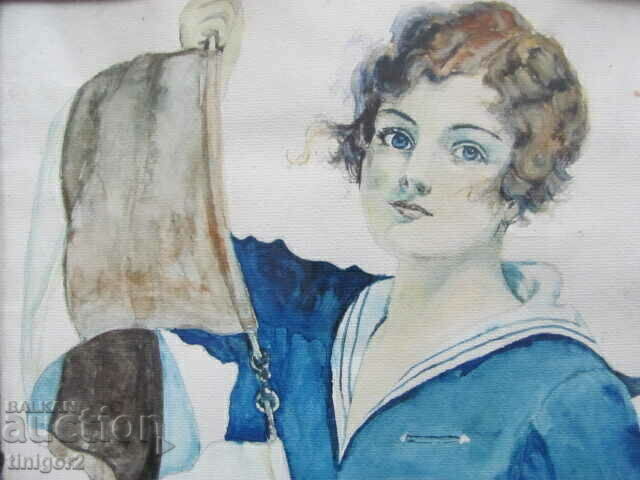 Licitație Anii 1930 Pictură veche acuarelă, 31x24cm. Licitație Anii 1930 Pictură veche acuarelă, 31x24cm.