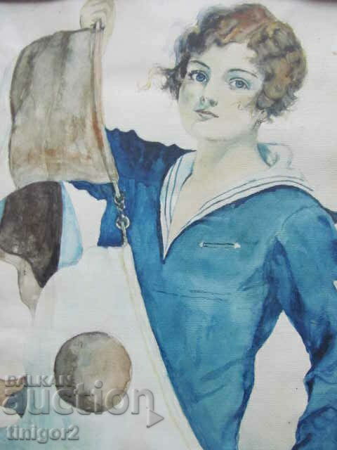 Livrarea Anii 1930 Pictură veche acuarelă, 31x24cm. Livrarea Anii 1930 Pictură veche acuarelă, 31x24cm.