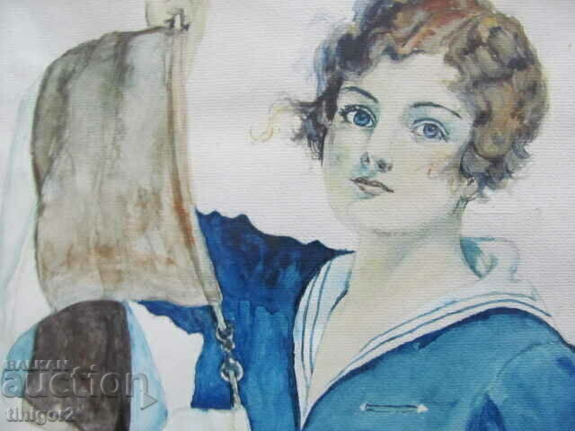 Anii 1930 Pictură veche acuarelă, 31x24cm. - 5 Anii 1930 Pictură veche acuarelă, 31x24cm. - 5