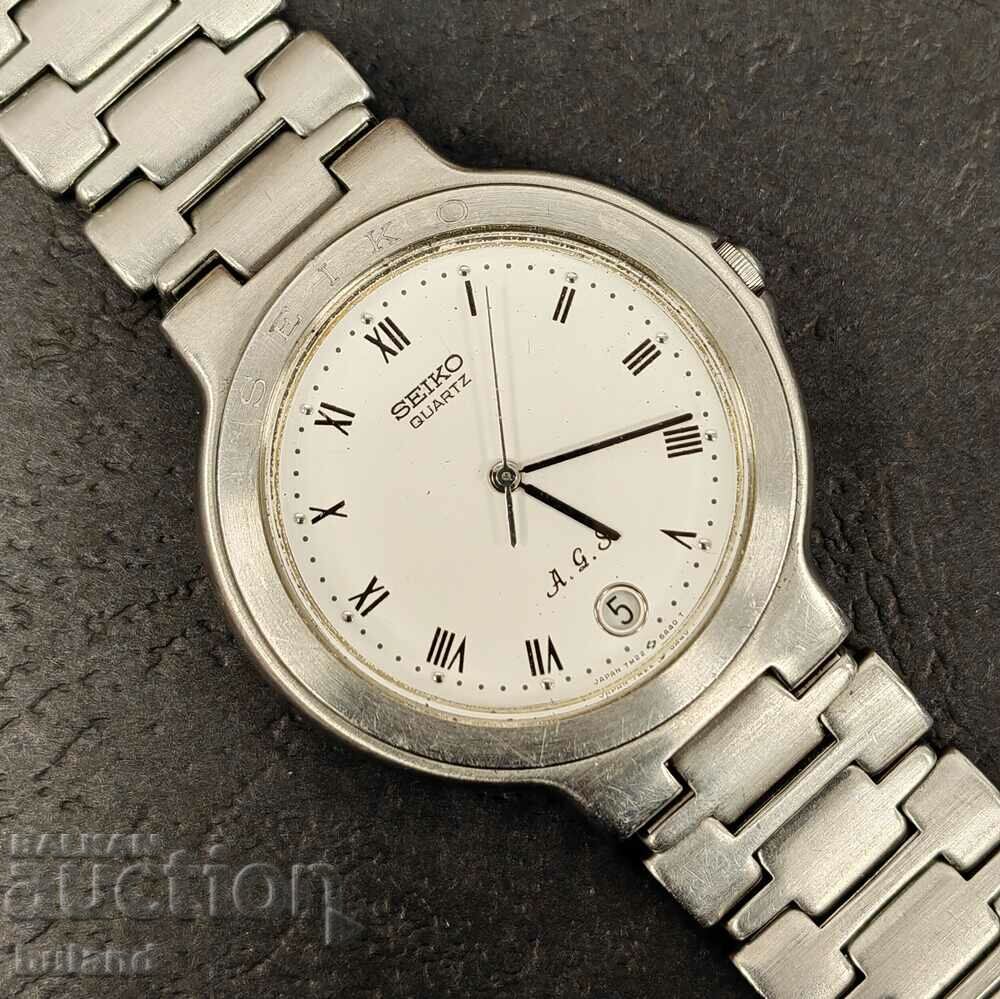 Steel Japanese Watch Seiko Quartz Kinetic 7M22A Chain