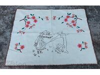 . OLD EMBROIDERED CARPET WALL CHECK RUG EMBROIDERY