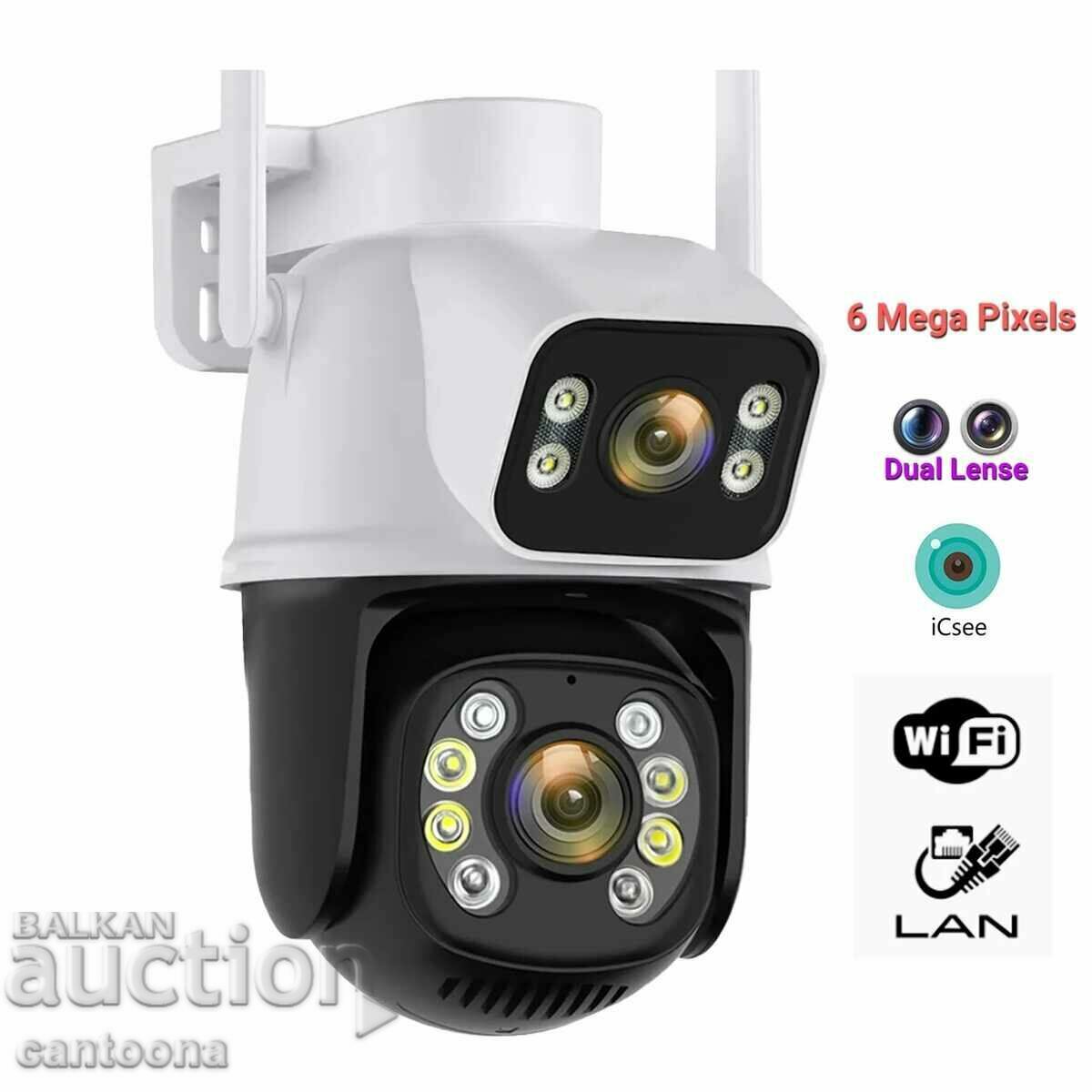 6Mpx dual WiFi camera, night vision, 360°, iCSee, mic