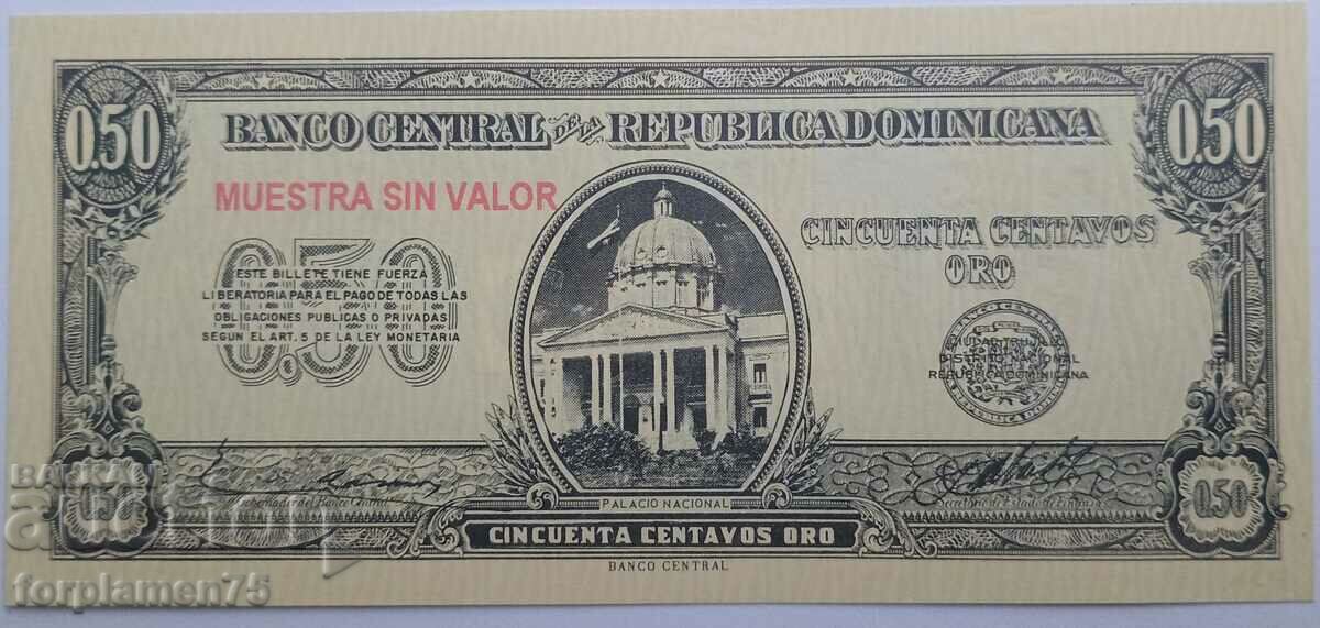 Specimen Banknote, Dominican Republic, 50 Centavos Oro. 1961