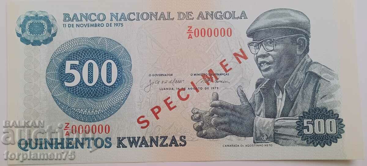 Specimen Banknote, Angola, 500 Kwanzas. 1975