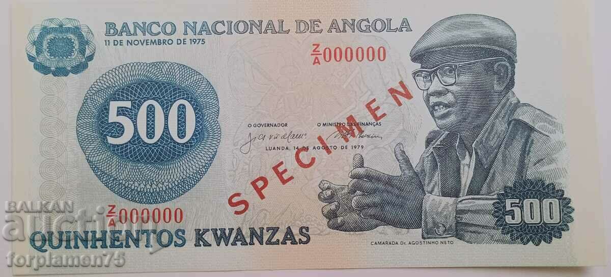 Exemplu de bancnotă, Angola, 500 Kwanzas. 1975