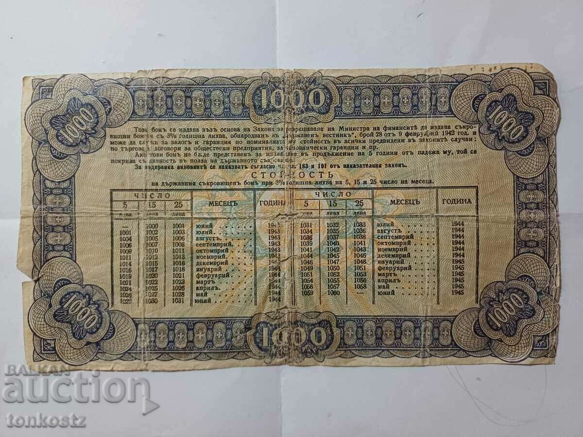 1000 BGN Voucher de comori 1943