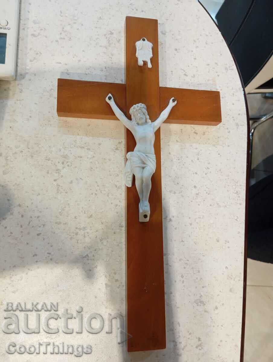 Crucifix porțelan și lemn cu marcaje