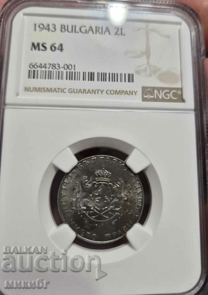 2 λέβα 1943 MS64 NGC