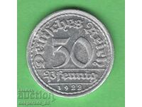 (¯`'•.¸ 50 Pfennig 1922F GERMANIA ¸.•'´¯)