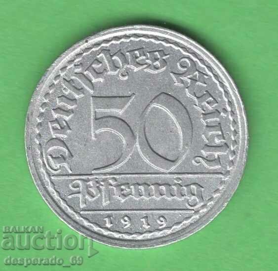 (¯`'•.¸ 50 Pfennig 1919D GERMANY aUNC ¸.•'´¯)