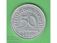 (¯`'•.¸ 50 Pfennig 1919D GERMANY aUNC ¸.•'´¯)