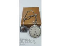 SWISS silver pocket watch with shuttle and box