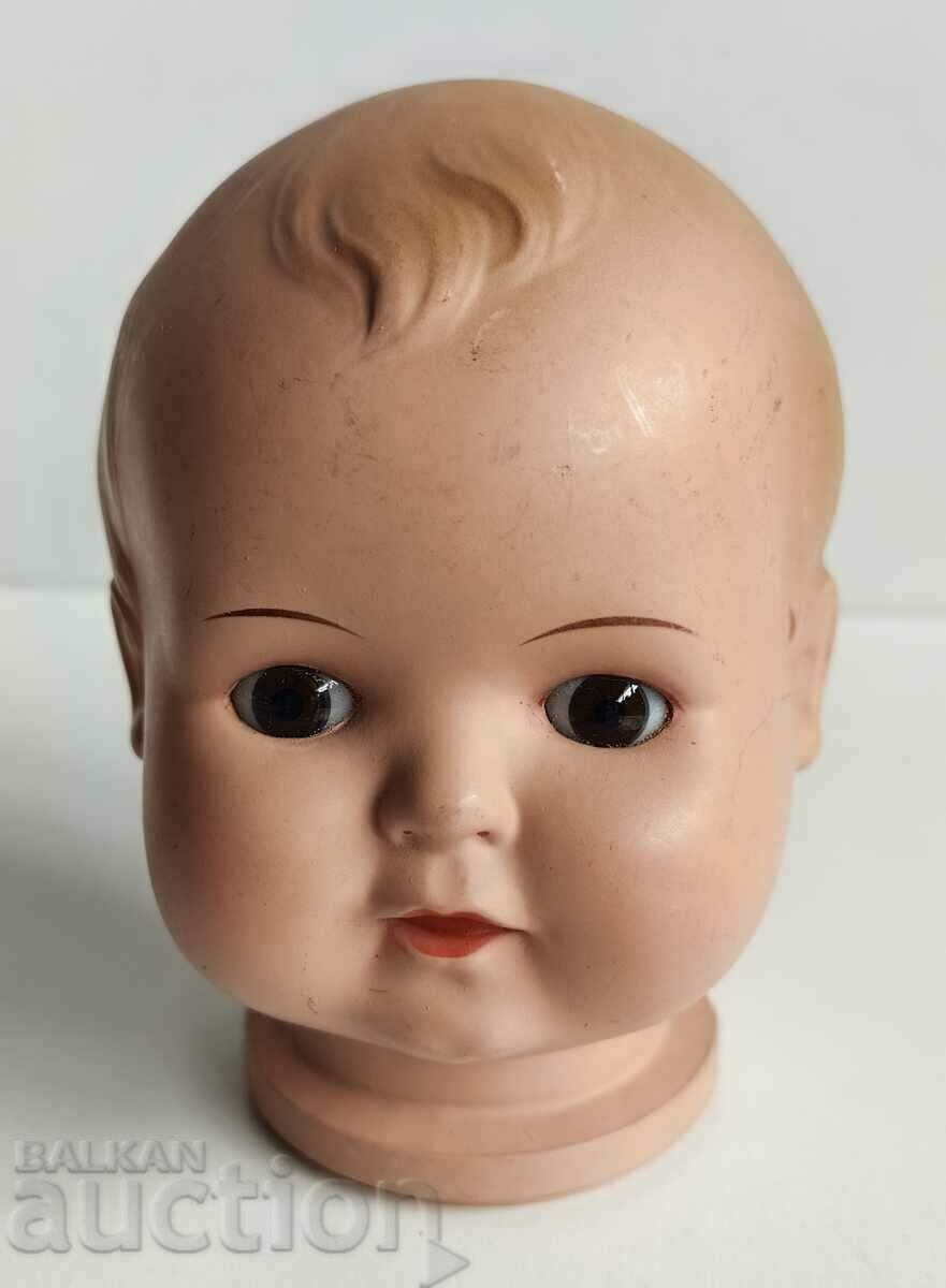 100 YEAR MARKED GLASS EYES CELLULOID DOLL HEAD