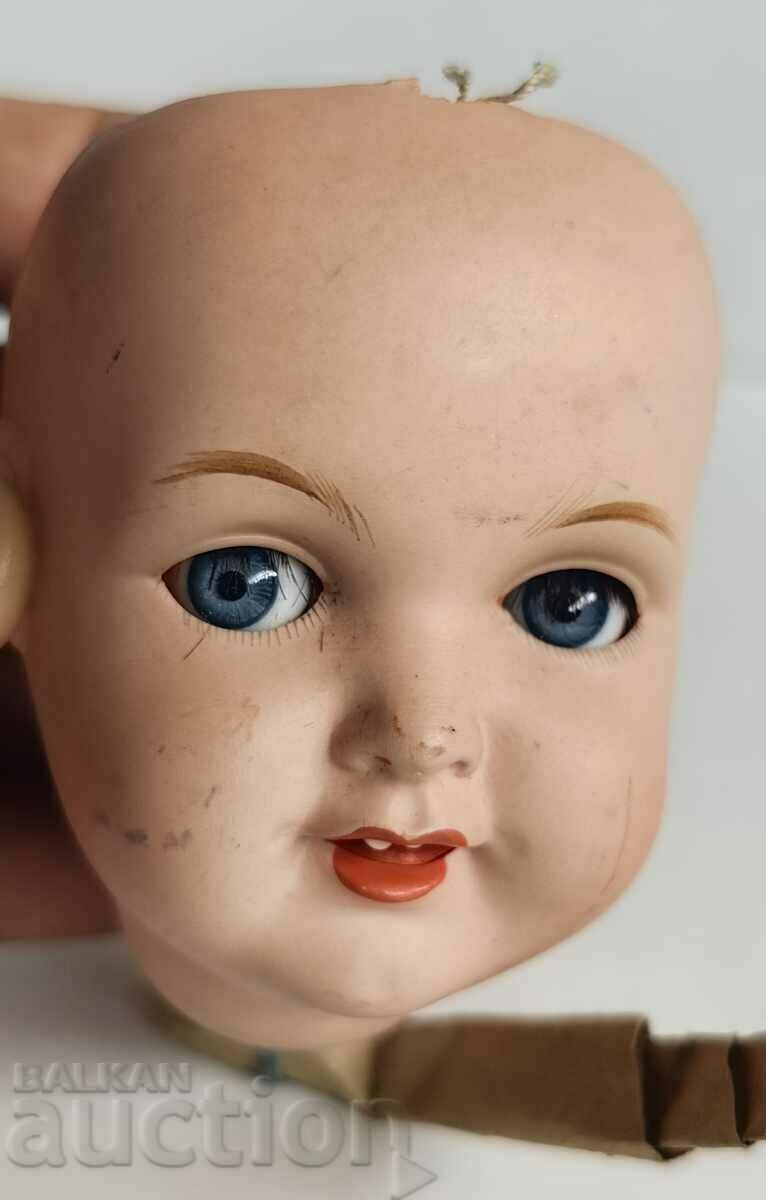 100 YEAR MARKED GLASS EYES CELLULOID DOLL HEAD