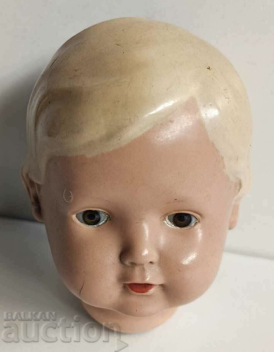 100 YEAR MARKED GLASS EYES CELLULOID DOLL HEAD