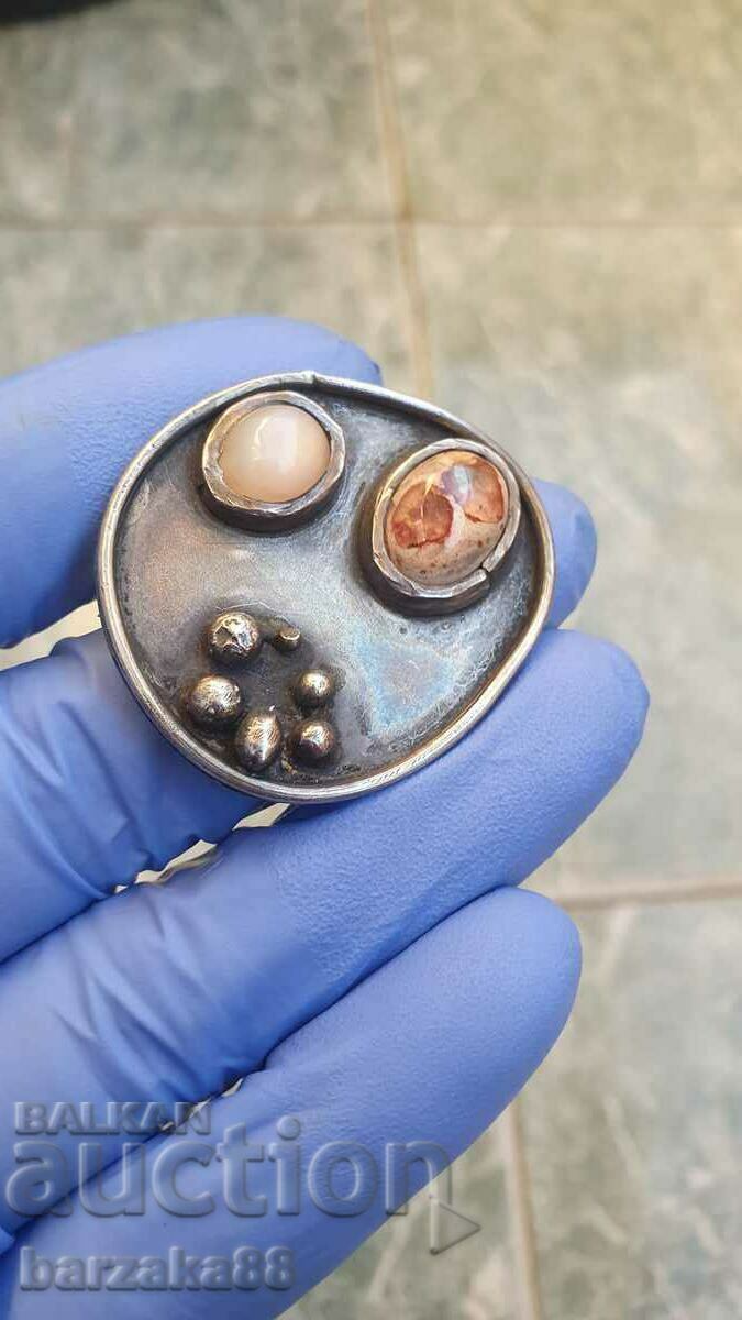 Silver brooch with Jasper and Moonstone 925