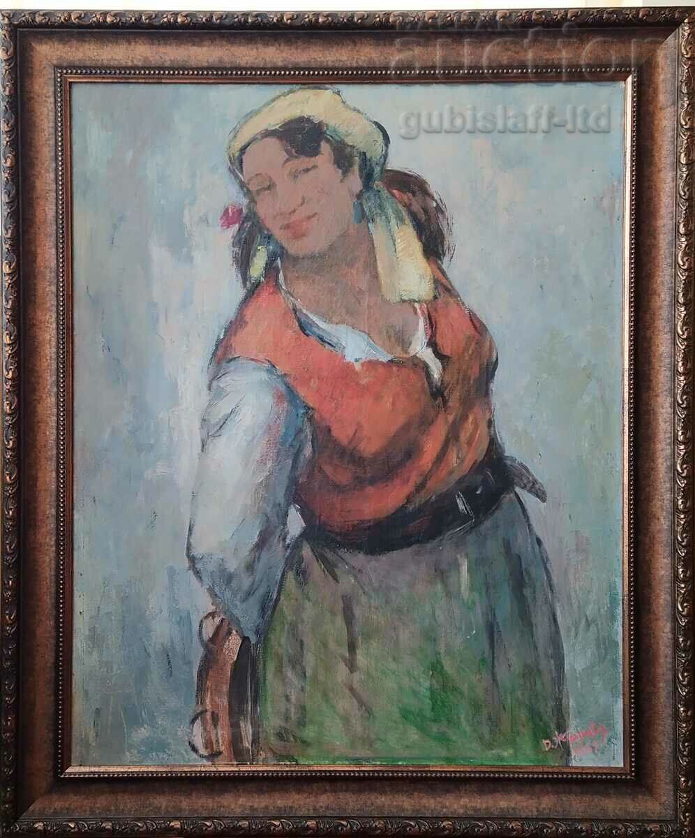 Painting "Gypsy Woman with Milk Bottle", Art. D. Todorov-Zharava (1901-1988)