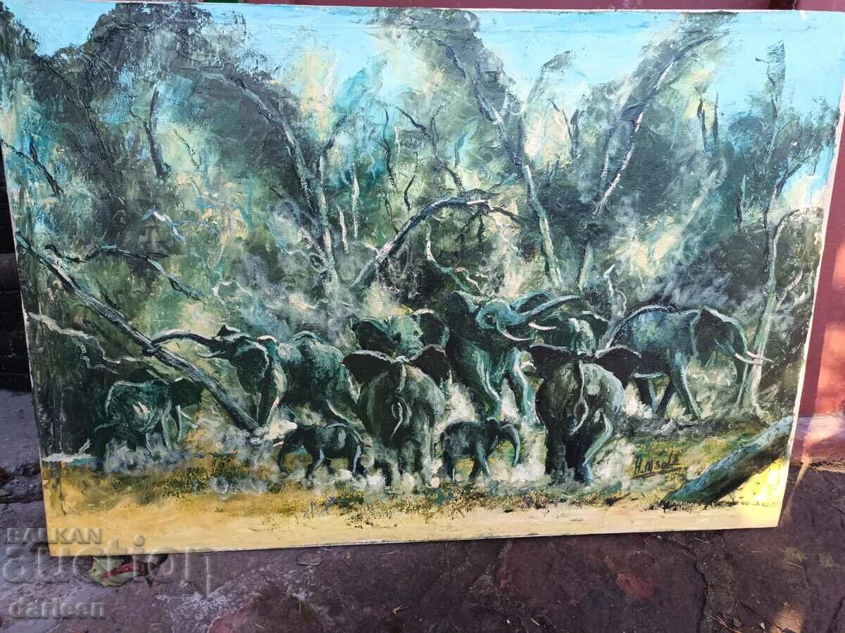 Herd of Wild Elephants, Henry Msole with price 900.00 BGN | € 460.16 Herd of Wild Elephants, Henry Msole with price 900.00 BGN | € 460.16