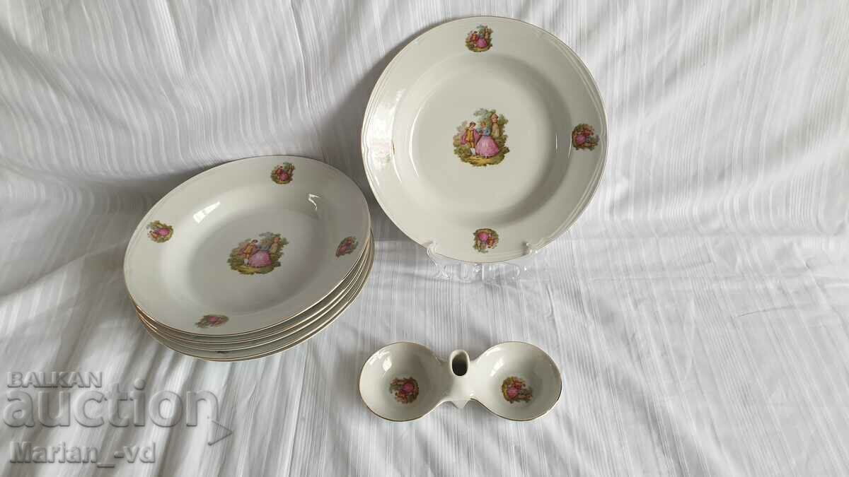 Porcelain plates and salt shaker "Romeo and Juliet" - Razgrad - 6 Porcelain plates and salt shaker "Romeo and Juliet" - Razgrad - 6