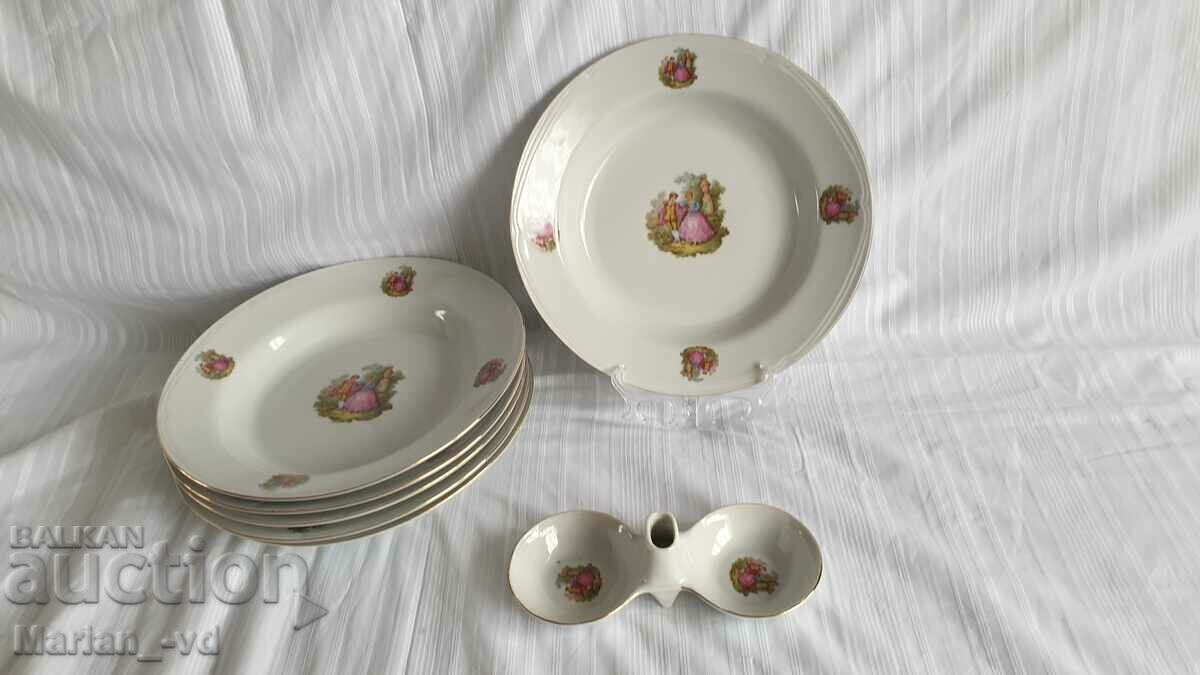 Porcelain plates and salt shaker "Romeo and Juliet" - Razgrad Porcelain plates and salt shaker "Romeo and Juliet" - Razgrad