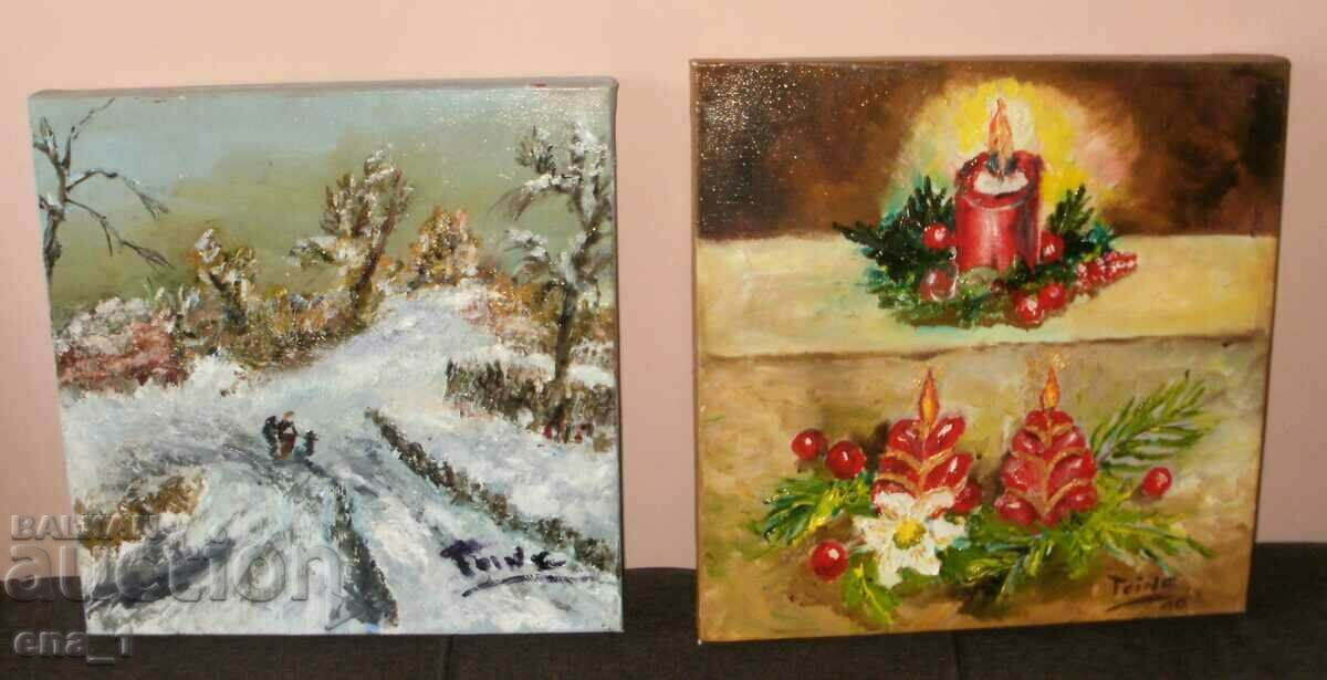 A winter's tale - lot of 2 beautiful Christmas paintings