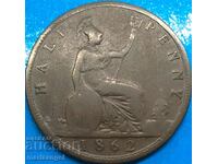 Marea Britanie 1/2 Penny 1862 Bronz