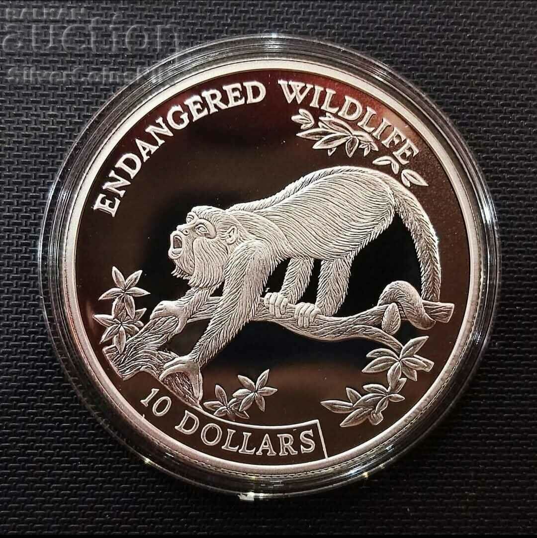 Argint 10 USD Animale pe cale de dispariție 1995 Belize