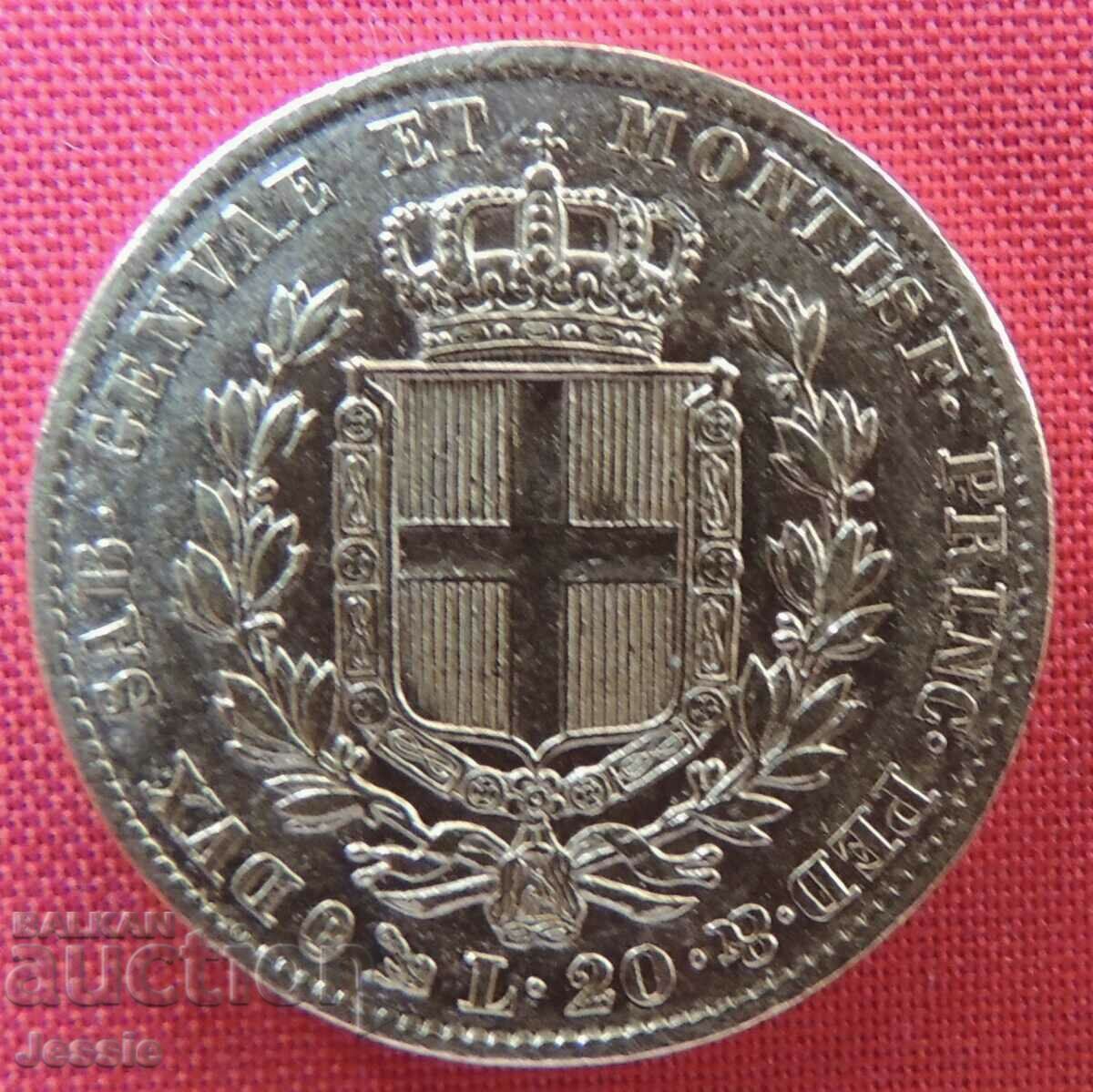 20 Lire 1849 Italy ( 20 лири Италия ) Genoa Carlo Alberto