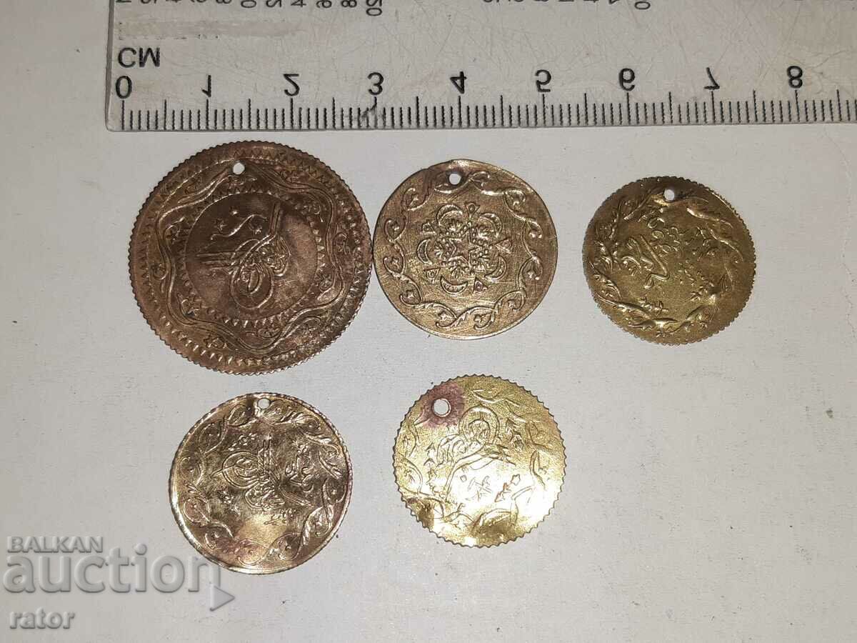 Old Turkish coins, pendars for jewelry and costumes