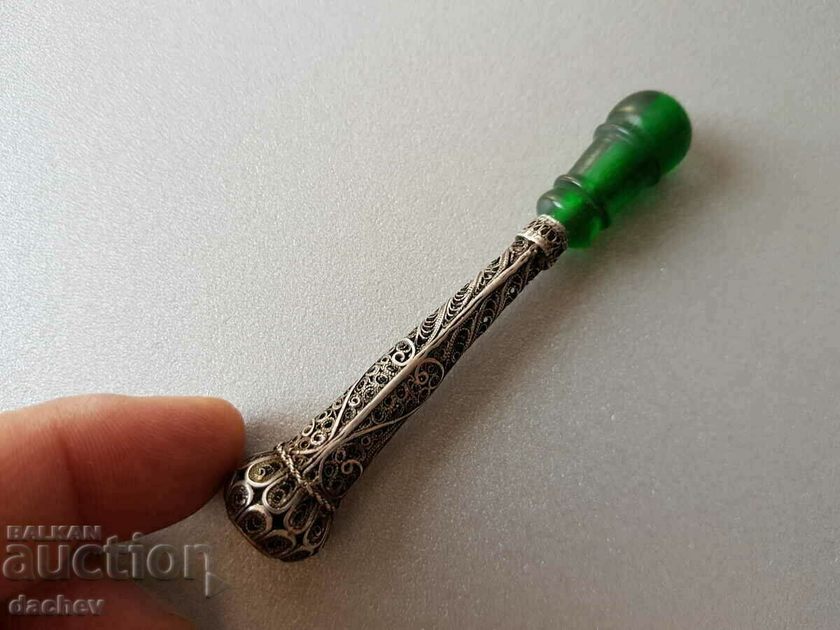 Revival cigarette silver filigree with green muzzle PERFECT! - 6 Revival cigarette silver filigree with green muzzle PERFECT! - 6