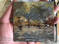 Anton Yordanov-Original-Small landscape oil painting-Boats