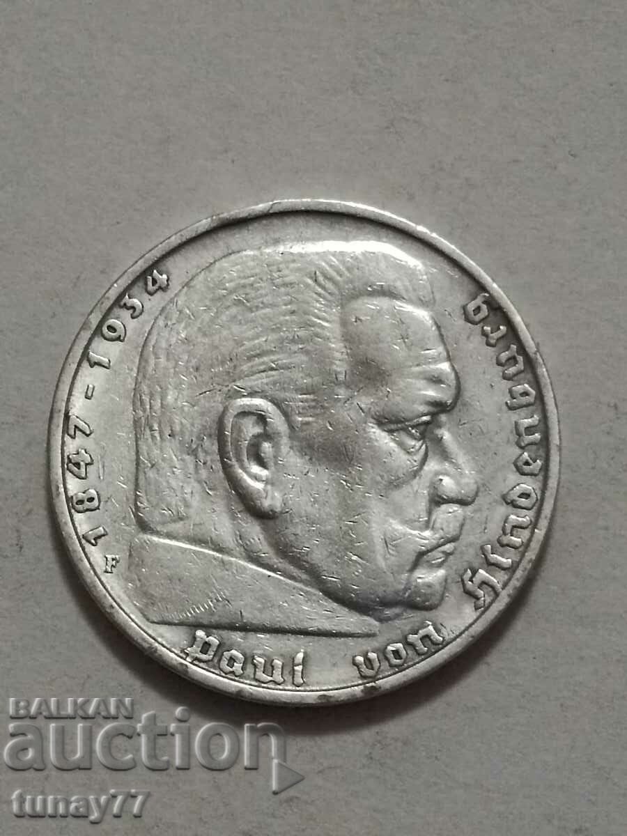 MONEDA DE ARGINT 5 Marks Reichs 1935 Germania Al Treilea Reich PAUL