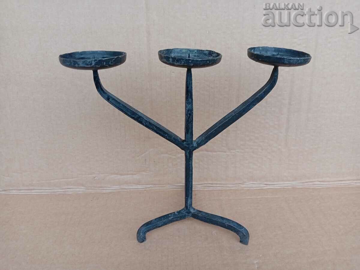 Auction Antique iron handmade candlestick lamp trio Auction Antique iron handmade candlestick lamp trio
