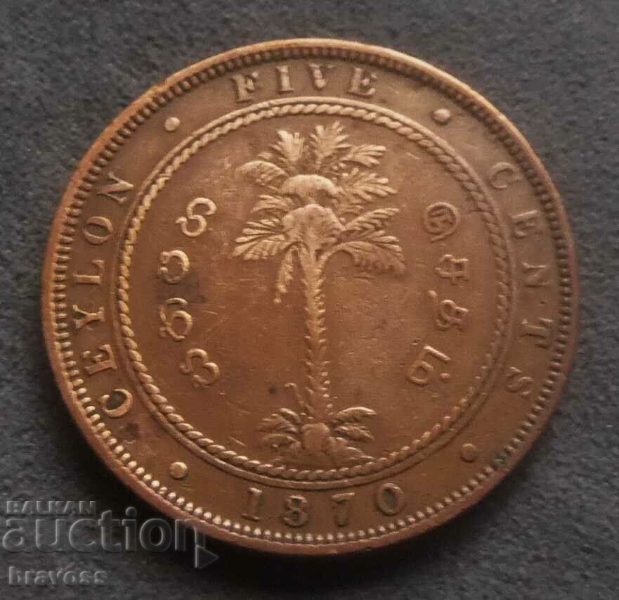 Ceylon - 5 cents 1870 - rare in quality!